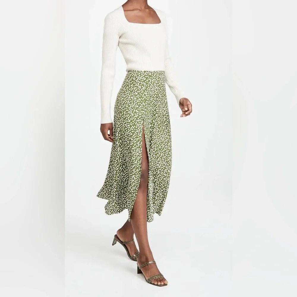 Reformation Zoe Skirt Moiret Green Polka Dot - Picture 2 of 9